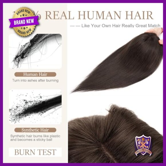Human Hair Topper for Thinning Hair, 10 Inch, Clip-In, No Bangs, 150% Density